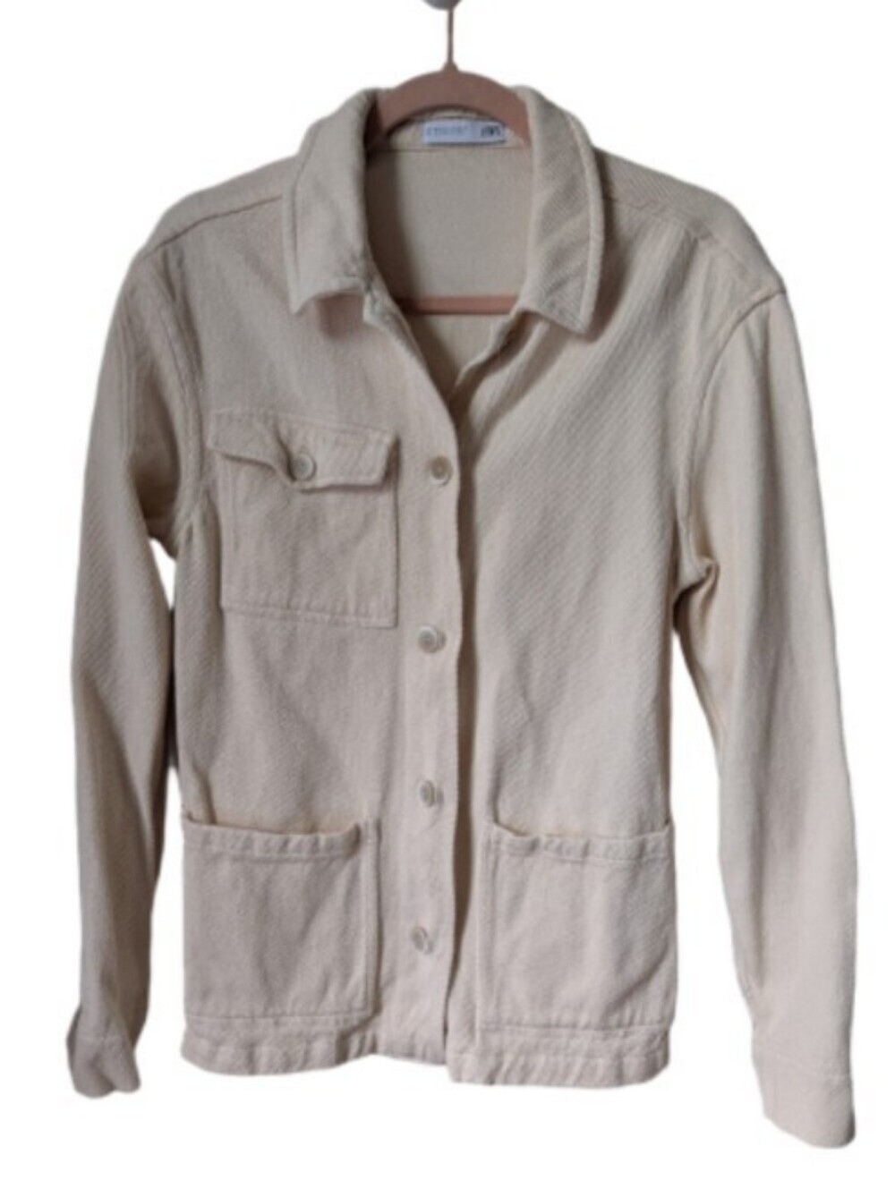 ZARA Off-White Cream Neutral Cotton Casual Button-Front Work Jacket Size Medium